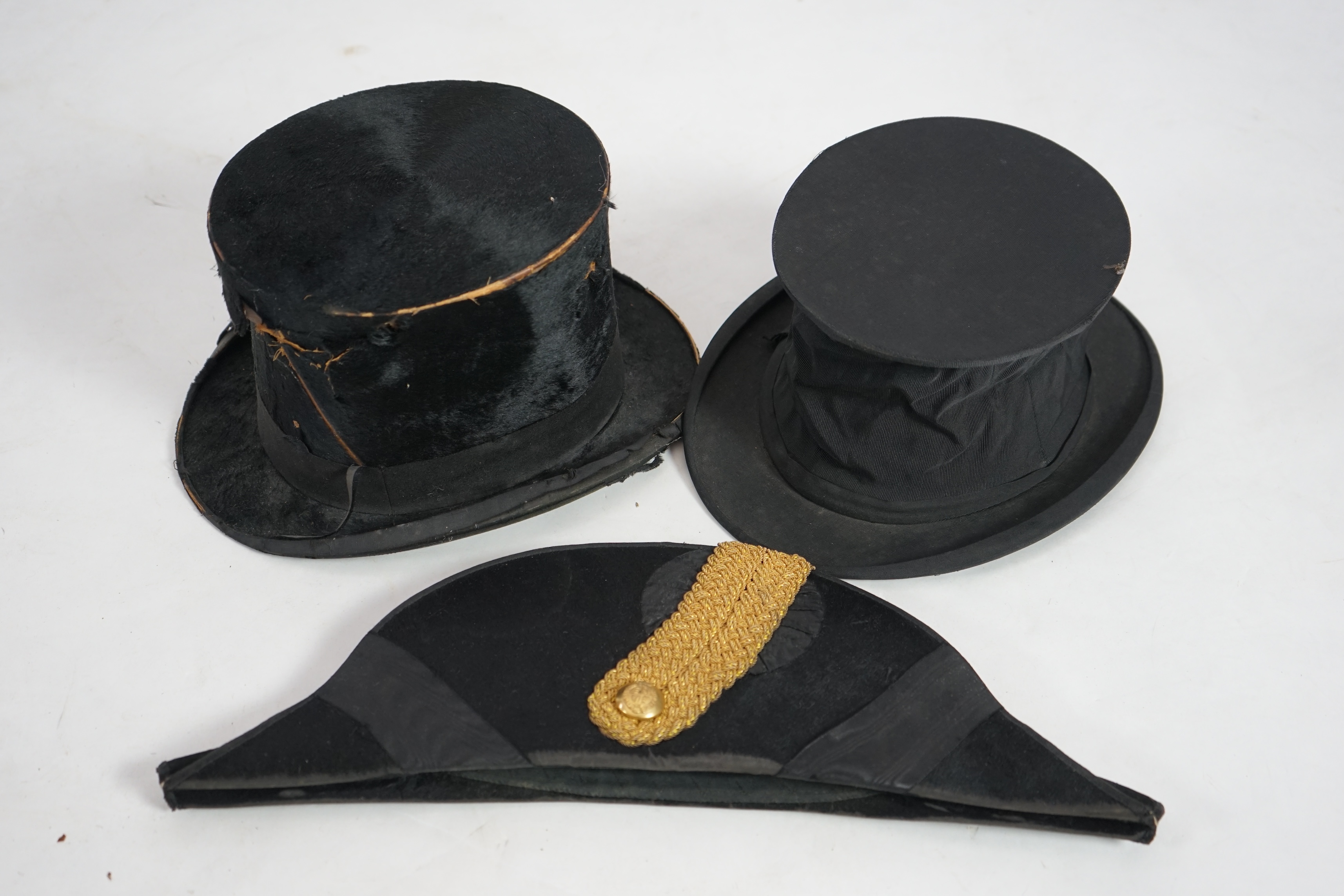 A Victorian Officers bi-corn hat in original tin case